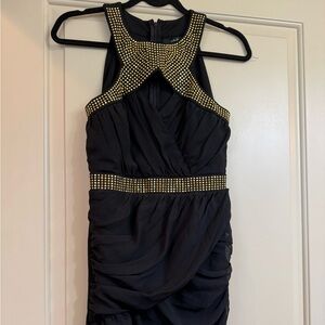 Ark & Co Black Chiffon Cocktail Dress with Gold Stud Accents